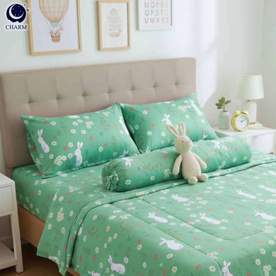 ชุดผ้าปูที่นอน 3.5 ฟุต 4 ชิ้น CHARM สี COZY RABBIT คอลเลคชั่น DREAMY_2